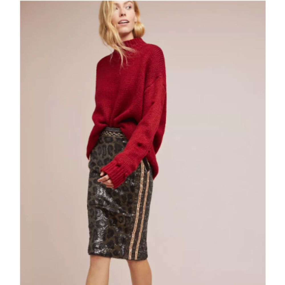 Byron Lars Beauty Mark Leopard Sequin Pencil Skirt Size 8 Metallic NWT